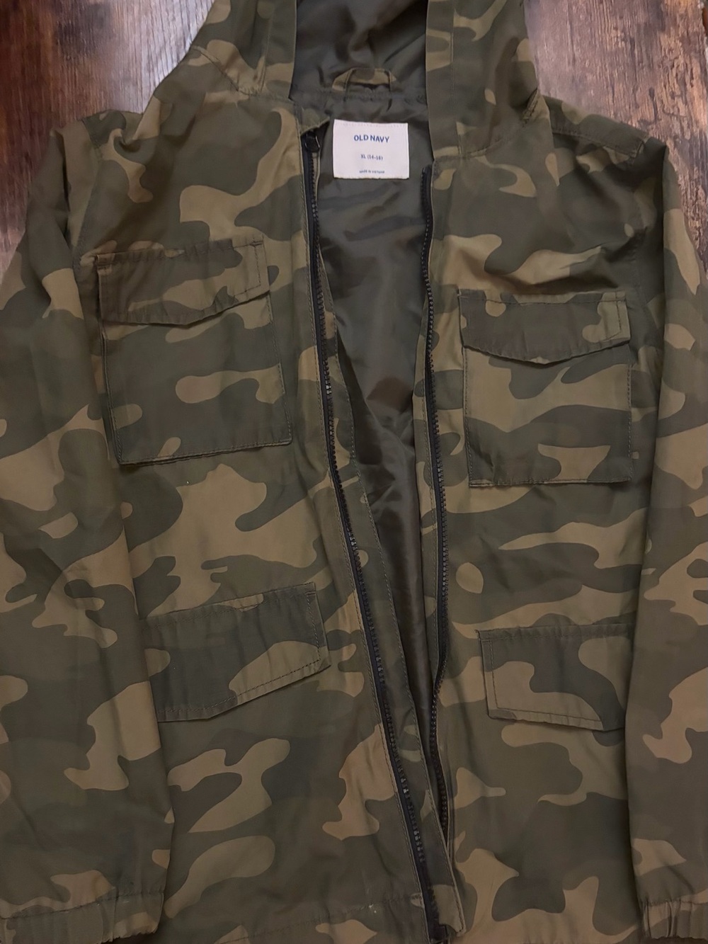 Old Navy Boy’s Camouflage Hooded Field Jacket - Olive/Tan